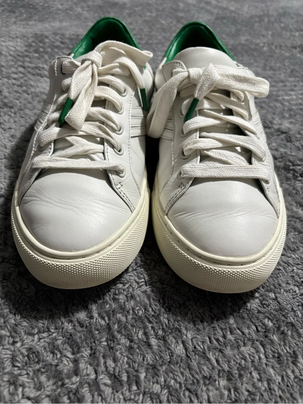 Tory Sport Chevron Leather Sneakers White with Green Interior Accents Size 7.5